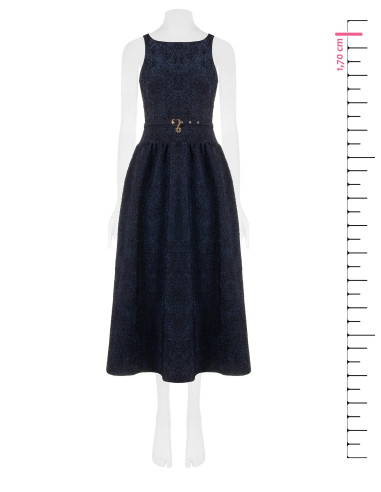 Robe midi en tissu jacquard gaufré avec lurex et jupe corolle Rinascimento