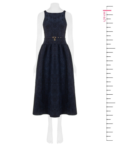 Jacquard Midi Dress in Textured Fabric with Lurex and Full Skirt Rinascimento