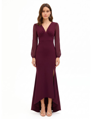 Robe longue de style sirène en crêpe scuba avec découpe dans le dos...