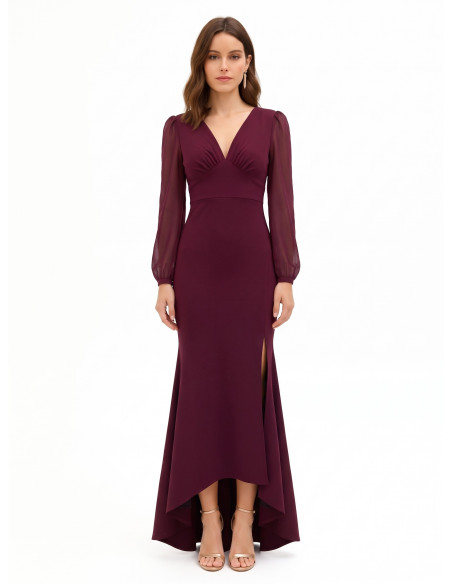 Robe longue de style sirène en crêpe scuba avec découpe dans le dos...