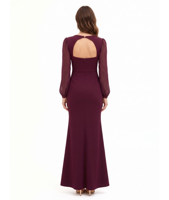 Robe longue de style sirène en crêpe scuba avec découpe dans le dos « Rinascimento »