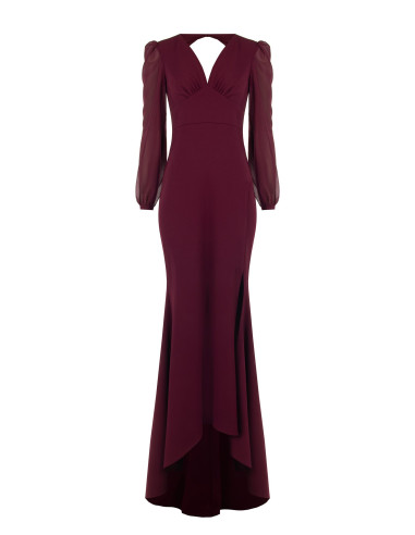Robe longue de style sirène en crêpe scuba avec découpe dans le dos...
