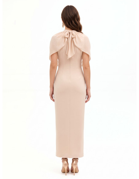 Long Sheath Dress in Scuba Crepe with Georgette Draping by Rinascim...