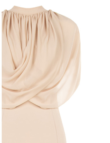 Long Sheath Dress in Scuba Crepe with Georgette Draping by Rinascim...