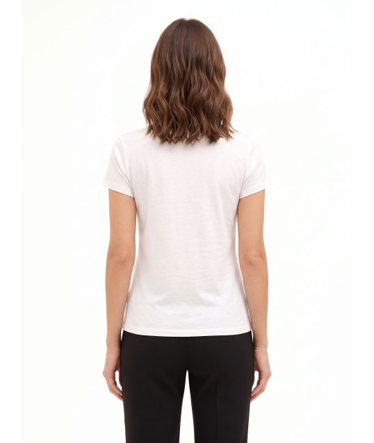 T-Shirt Regular In Cotone Con Stampa Bassotto Cuore E Strass Rinascimento