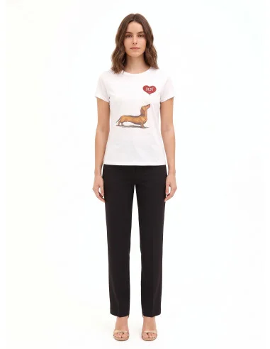 T-shirt regular en coton avec imprimé teckel cœur et strass Rinascimento