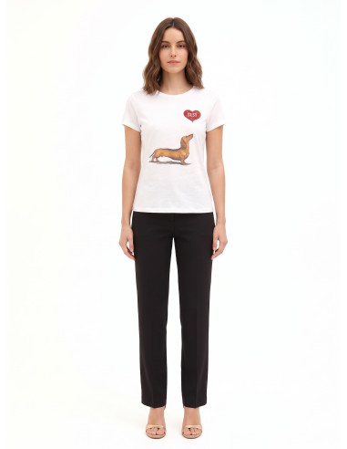 T-Shirt Regular In Cotone Con Stampa Bassotto Cuore E Strass Rinascimento