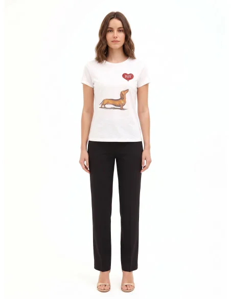 T-shirt regular en coton avec imprimé teckel cœur et strass Rinascimento