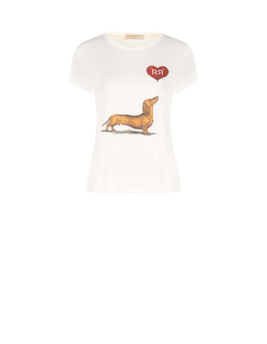 T-Shirt Regular In Cotone Con Stampa Bassotto Cuore E Strass Rinascimento