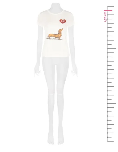 T-Shirt Regular In Cotone Con Stampa Bassotto Cuore E Strass Rinascimento
