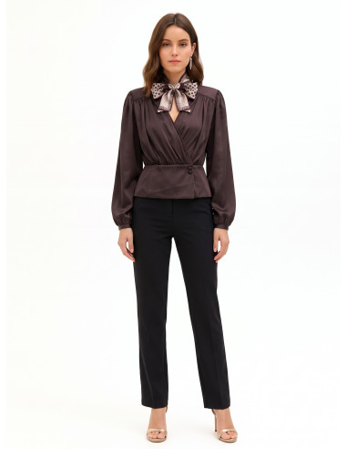 Blusa A Portafoglio In Raso Con Scollo A V E Foulard Logato Rimovibile Rinascimento