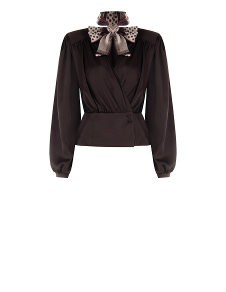 Blusa A Portafoglio In Raso Con Scollo A V E Foulard Logato Rimovibile Rinascimento