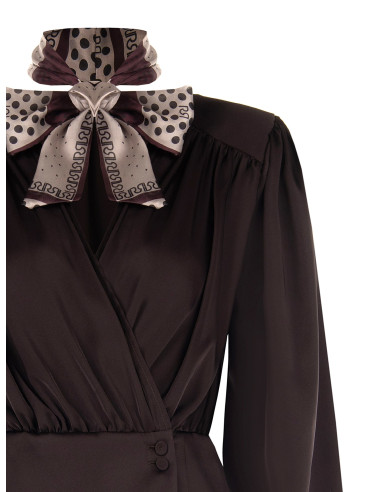 Blusa A Portafoglio In Raso Con Scollo A V E Foulard Logato Rimovibile Rinascimento