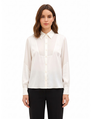 Loose, Flowing Satin Blouse with Sheer Georgette Insert Rinascimento