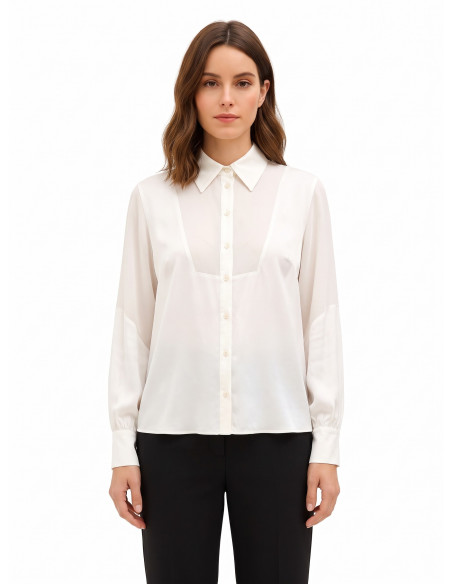 Blouse ample et fluide en satin avec empiècement en georgette semi-transparente Rinascimento