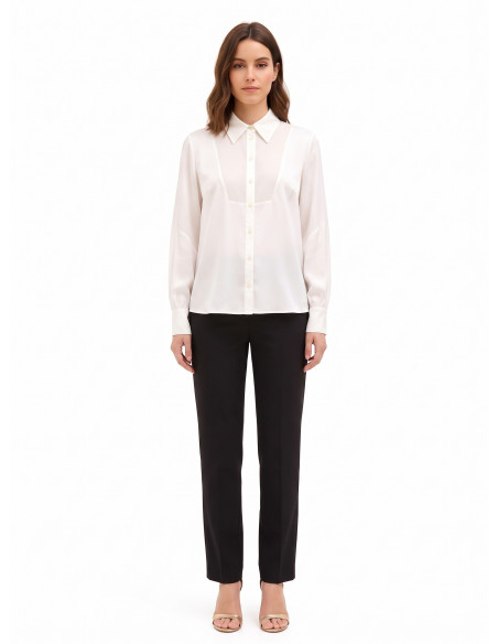 Camicia Ampia E Fluida In Raso Con Inserto In Georgette Semitrasparente Rinascimento