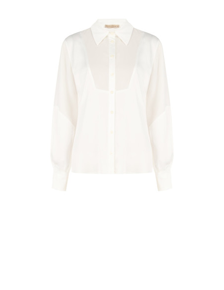 Camicia Ampia E Fluida In Raso Con Inserto In Georgette Semitrasparente Rinascimento