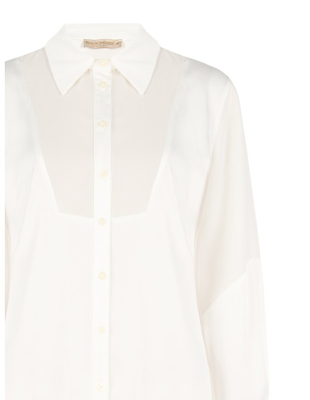 Camicia Ampia E Fluida In Raso Con Inserto In Georgette Semitrasparente Rinascimento