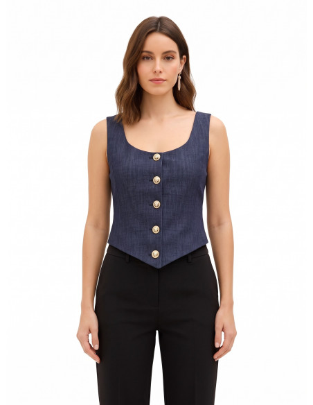 Short, Fitted, V-neck Waistcoat in ‘Punto Milano Rinascimento’ - Ve...