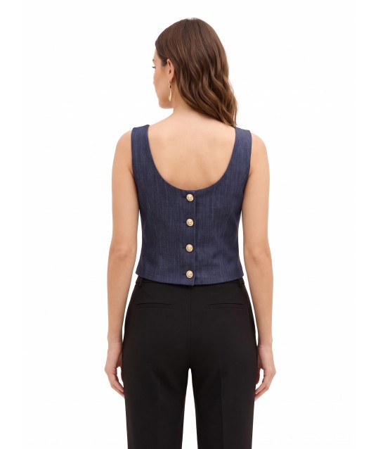 Short, Fitted, V-neck Waistcoat in ‘Punto Milano Rinascimento’