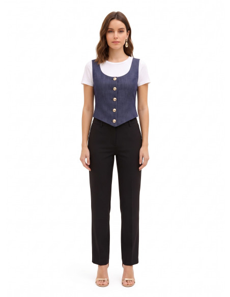 Short, Fitted, V-neck Waistcoat in ‘Punto Milano Rinascimento’ - Ve...