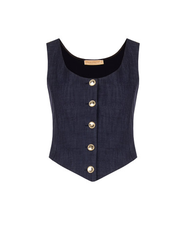 Short, Fitted, V-neck Waistcoat in ‘Punto Milano Rinascimento’ - Ve...