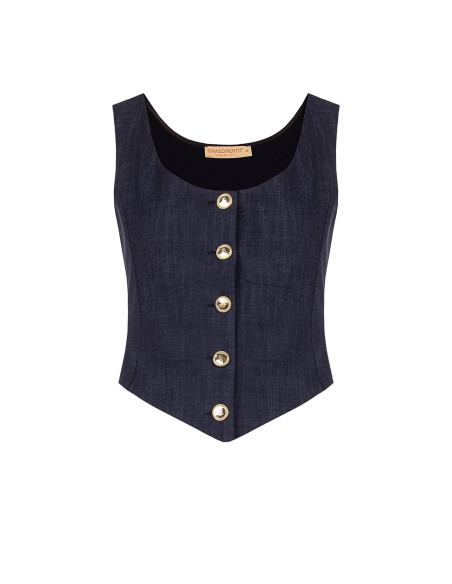 Short, Fitted, V-neck Waistcoat in ‘Punto Milano Rinascimento’ - Ve...
