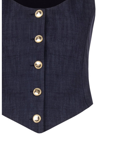 Short, Fitted, V-neck Waistcoat in ‘Punto Milano Rinascimento’ - Ve...