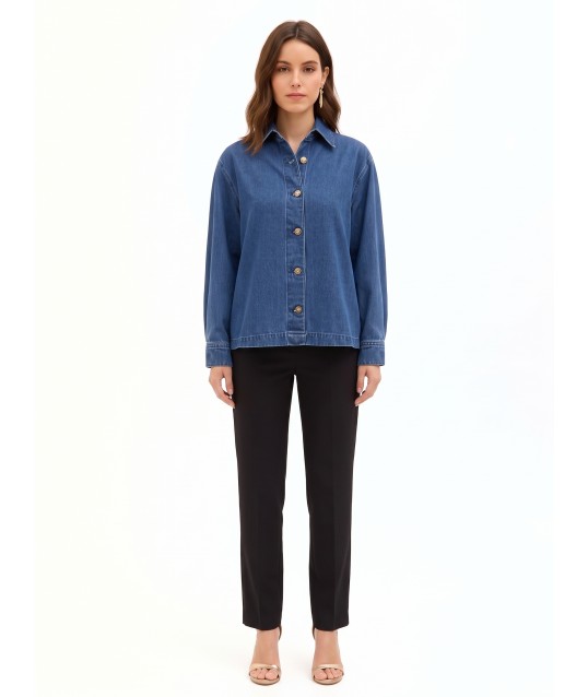 Asymmetrical Oversized Denim Jacket with a Pleated Back – Rinascimento