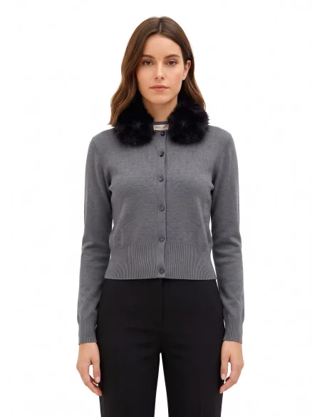 Cardigan polo à col en fausse fourrure amovible Rinascimento