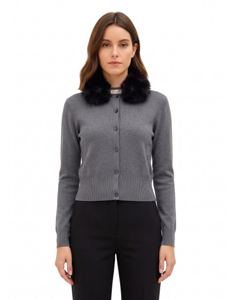 Cardigan Polo Con Collo In Pelliccia Sintetica Removibile Rinascimento