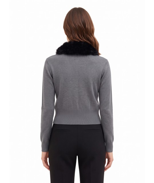 Rinascimento Polo Cardigan with Removable Faux Fur Collar
