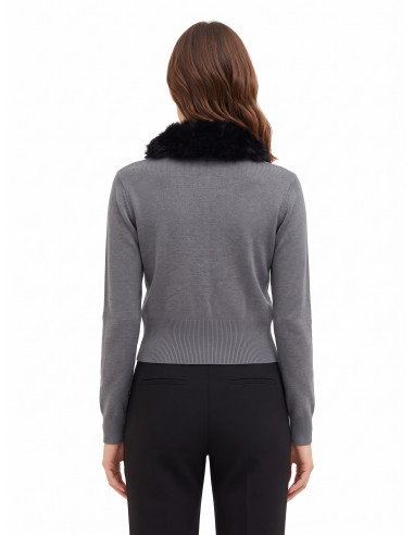 Cardigan polo à col en fausse fourrure amovible Rinascime...