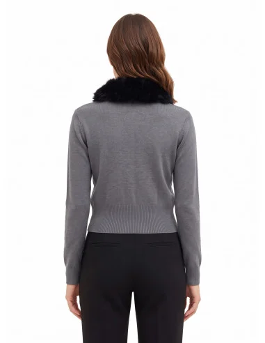 Polo Cardigan with Removable Faux Fur Collar Rinascimento
