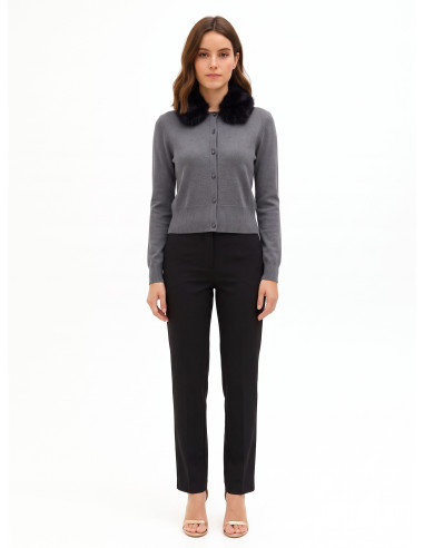 Rinascime Polo Cardigan with Detachable Faux Fur Collar...