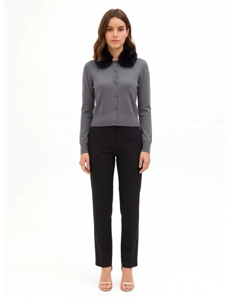 Cardigan Polo Con Collo In Pelliccia Sintetica Removibile Rinascimento
