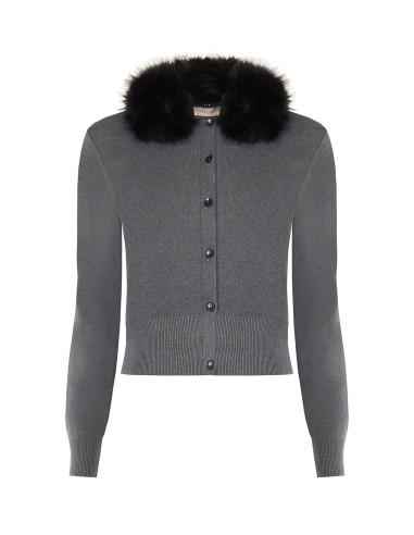 Cardigan Polo Con Collo In Pelliccia Sintetica Removibile Rinascimento