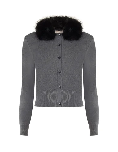 Polo Cardigan with Removable Faux Fur Collar Rinascimento