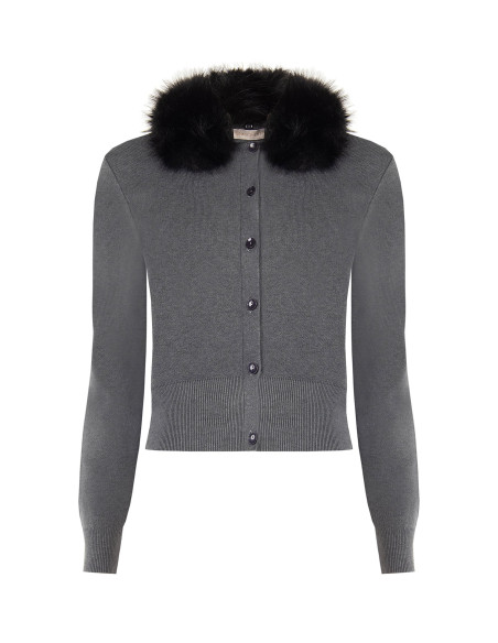 Cardigan Polo Con Collo In Pelliccia Sintetica Removibile Rinascimento