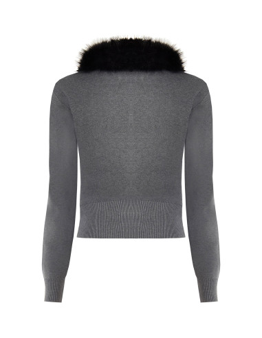 Rinascime Polo Cardigan with Detachable Faux Fur Collar...