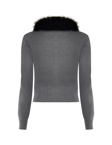 Polo Cardigan with Removable Faux Fur Collar Rinascimento