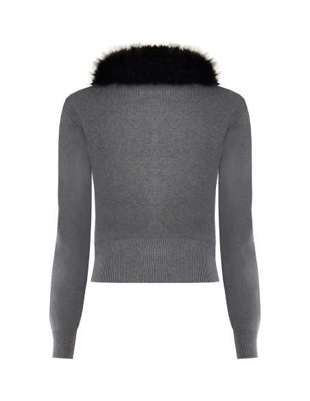 Cardigan Polo Con Collo In Pelliccia Sintetica Removibile Rinascimento