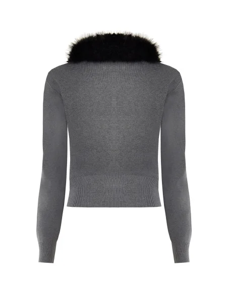 Cardigan Polo Con Collo In Pelliccia Sintetica Removibile Rinascimento