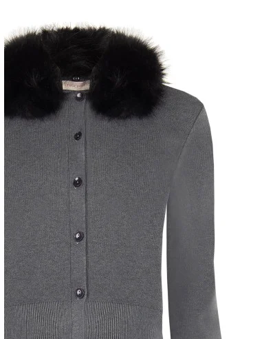 Cardigan polo à col en fausse fourrure amovible Rinascimento