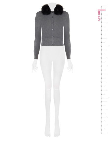Rinascime Polo Cardigan with Detachable Faux Fur Collar...