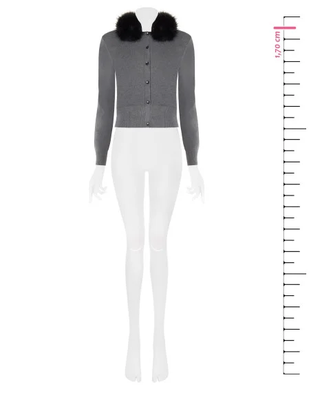 Polo Cardigan with Removable Faux Fur Collar Rinascimento