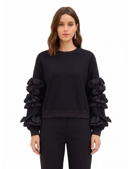 Sweat-shirt regular en coton avec volants en taffetas sur les manches Rinascimento