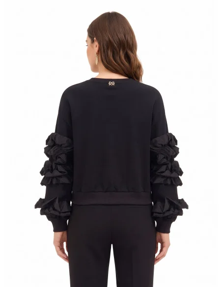 Felpa Regular In Cotone Con Rouche Taffeta Sulle Maniche Rinascimento