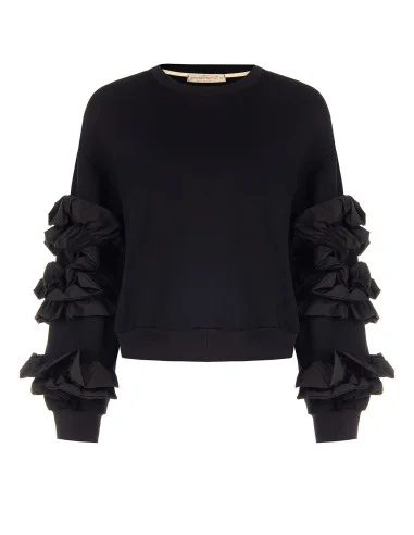 Regular-Fit Cotton Sweatshirt with Taffeta Ruffles on the Sleeves Rinascimento