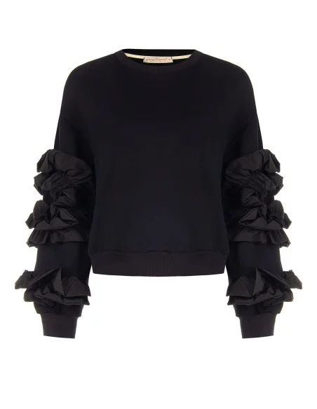 Felpa Regular In Cotone Con Rouche Taffeta Sulle Maniche Rinascimento